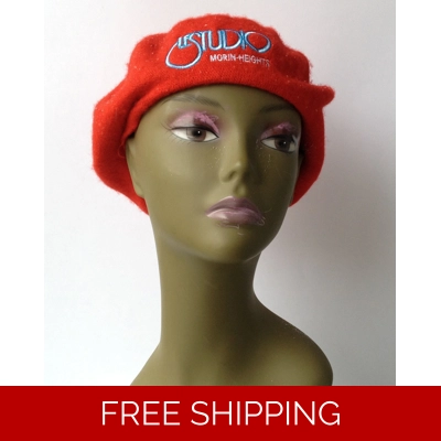 Wool Red French Beret White & Blue Embroid Logo M/H